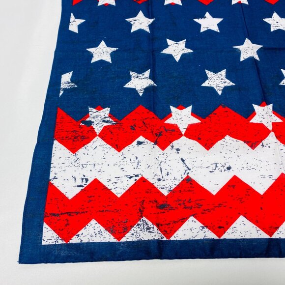 Patriotic Red White & Blue Bandana 100% Cotton Stars & Zigzag Print  Square - Picture 5 of 12